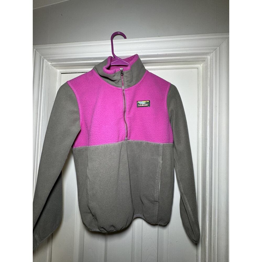 L.L. Bean Zip Up Fleece Pullover Kid Youth Medium 10-12 pink grey